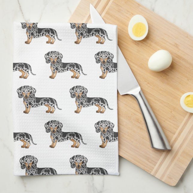 Black And Tan Dapple Short Hair Dachshund Pattern Kitchen Towel (Quarter Fold)