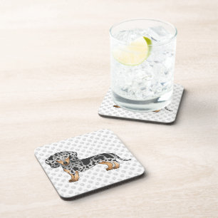 Black And Tan Dapple Short Hair Dachshund & Paws Beverage Coaster