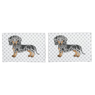 Black And Tan Dapple Short Hair Dachshund & Paws Pillow Case