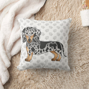 Black And Tan Dapple Short Hair Dachshund & Paws Throw Pillow