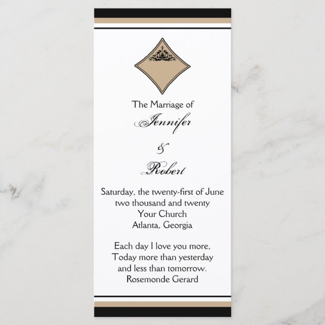 Black and Tan Diamond Frame Wedding Program (Front)