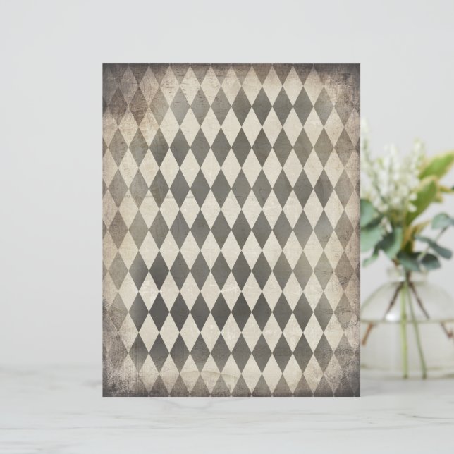 Black and Tan Distressed Harlequin Pattern Paper (Standing Front)