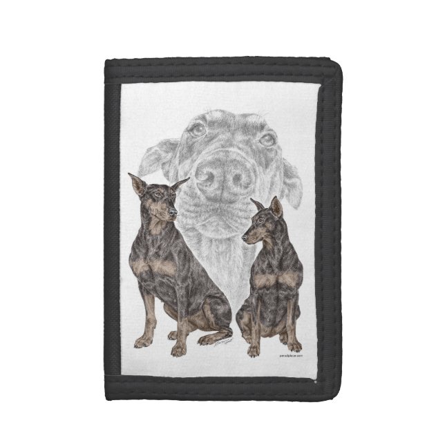 Black and Tan Doberman Dogs Tri-fold Wallet (Front Vertical)