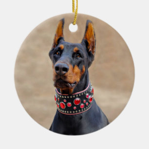 Black and Tan Doberman Pinscher in Jeweled collar Ceramic Ornament