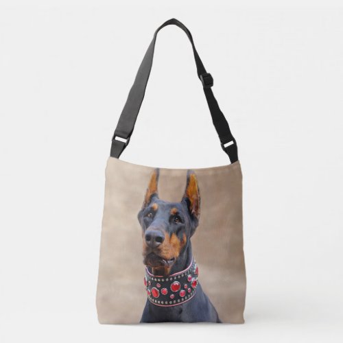 Black and Tan Doberman Pinscher in Jeweled collar Crossbody Bag