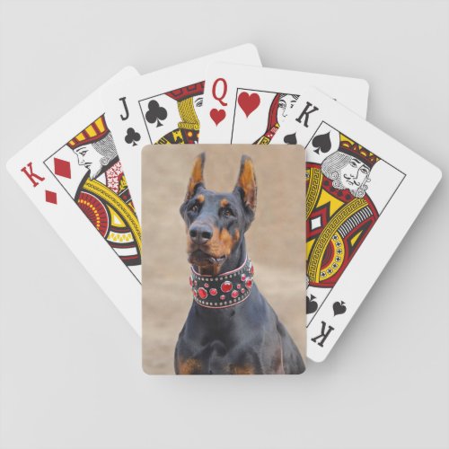 Black and Tan Doberman Pinscher in Jeweled collar Poker Cards