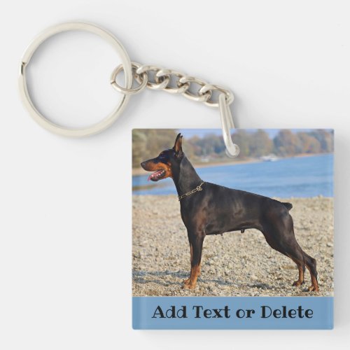 Black and Tan Doberman Pinscher on the shoreline Keychain