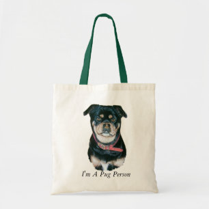black and tan dog portrait with slogan pug tote bag