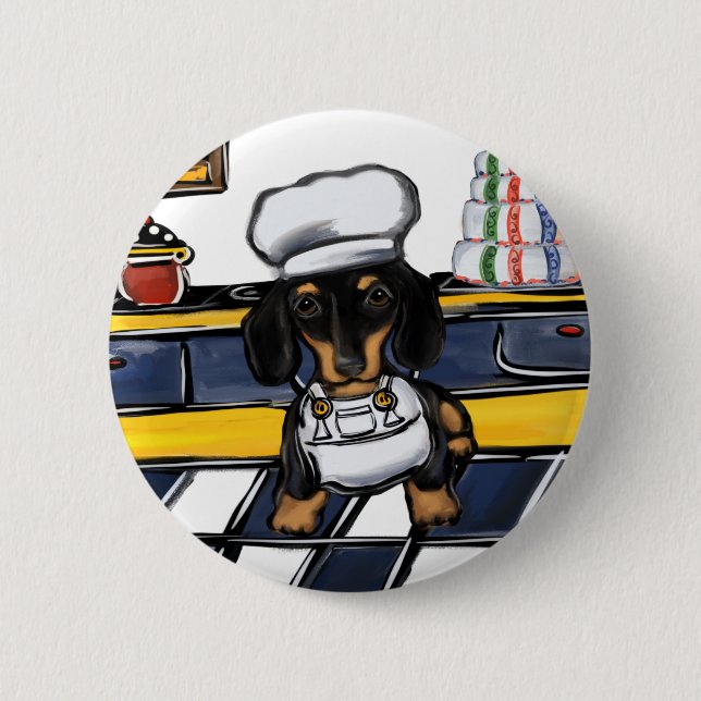 Black and Tan Doxie Chef Button (Front)