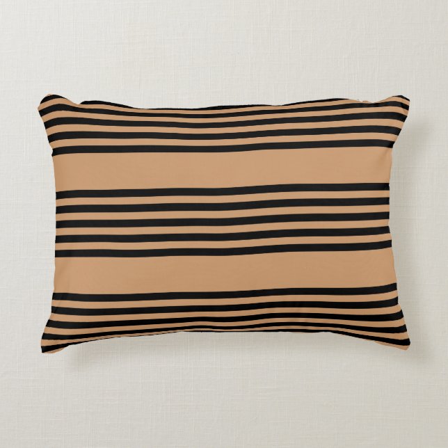 Black and tan five stripe pattern accent pillow (Front)