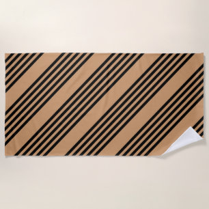 Black and tan five stripe pattern beach towel