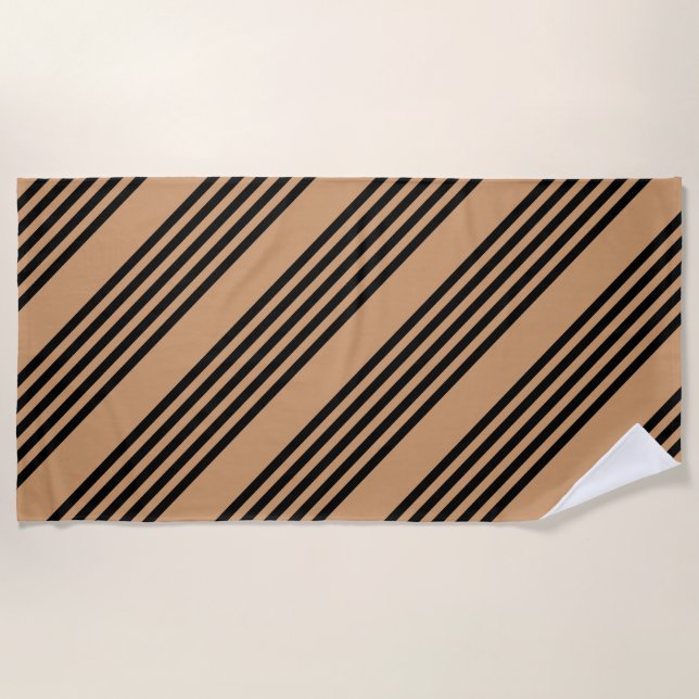 Black and tan five stripe pattern beach towel (Front)