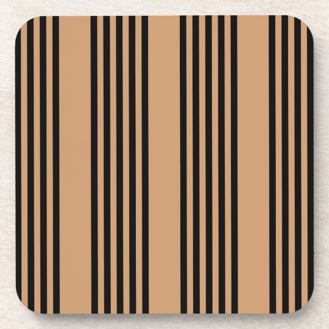 Black and tan five stripe pattern beverage coaster (Front)