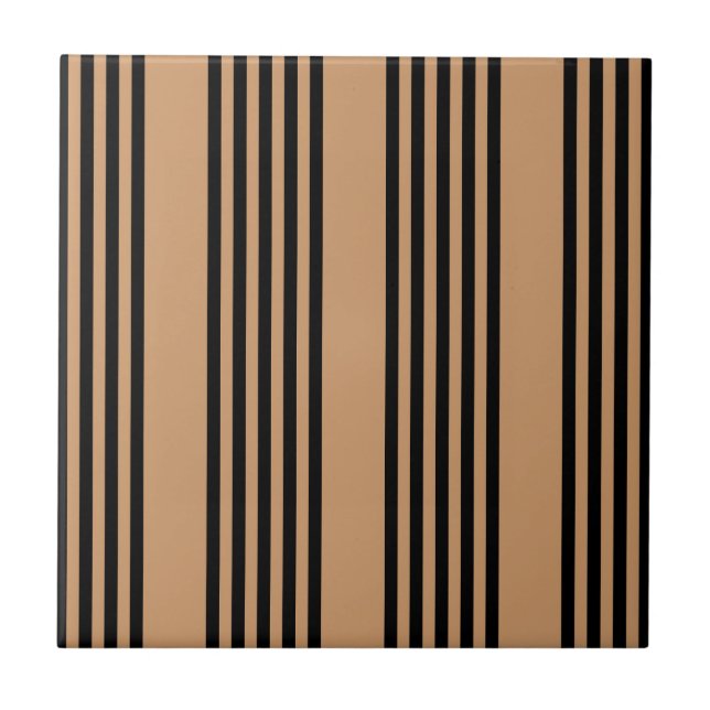 Black and tan five stripe pattern ceramic tile (Front)