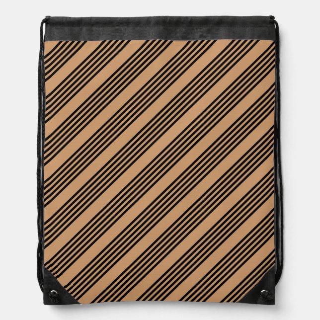 Black and tan five stripe pattern drawstring bag (Front)