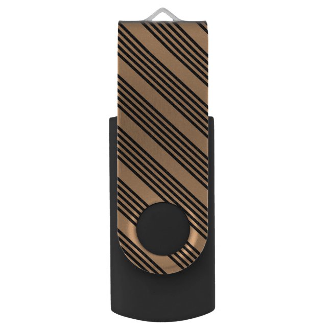 Black and tan five stripe pattern flash drive (Front Vertical)