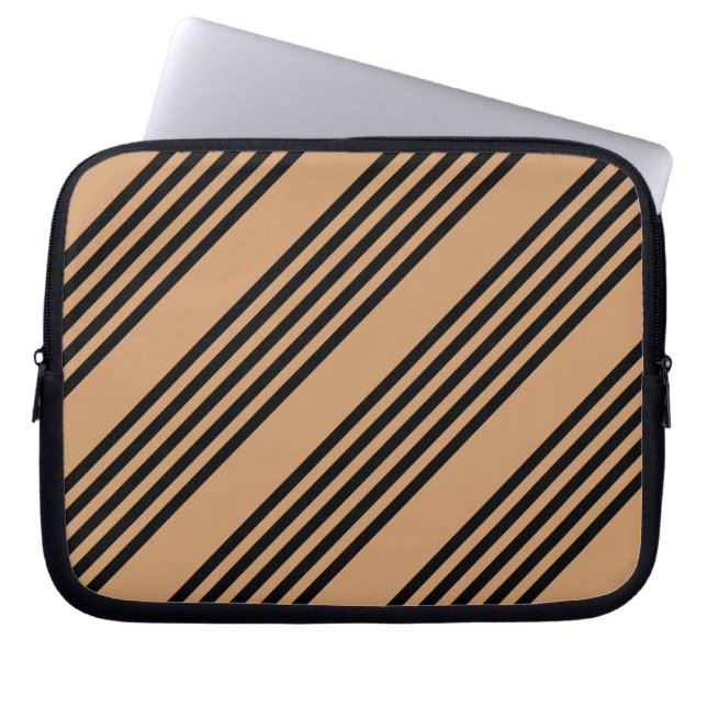 Black and tan five stripe pattern laptop sleeve (Front)