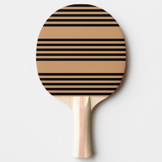 Black and tan five stripe pattern ping pong paddle (Front)