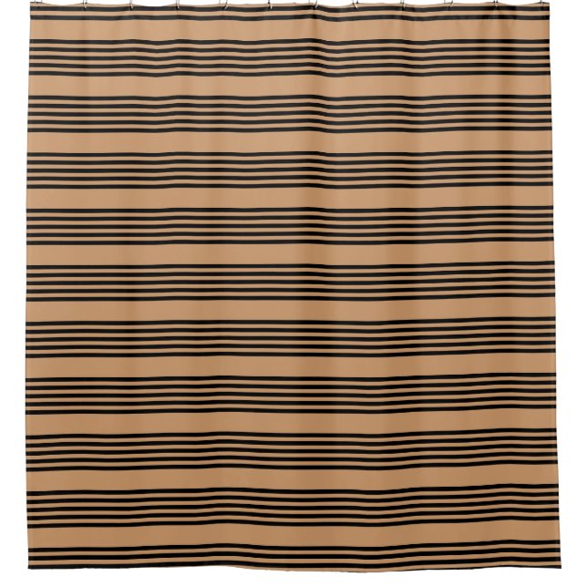 Black and tan five stripe pattern shower curtain (Front)