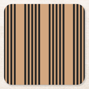 Black and tan five stripe pattern square paper coaster