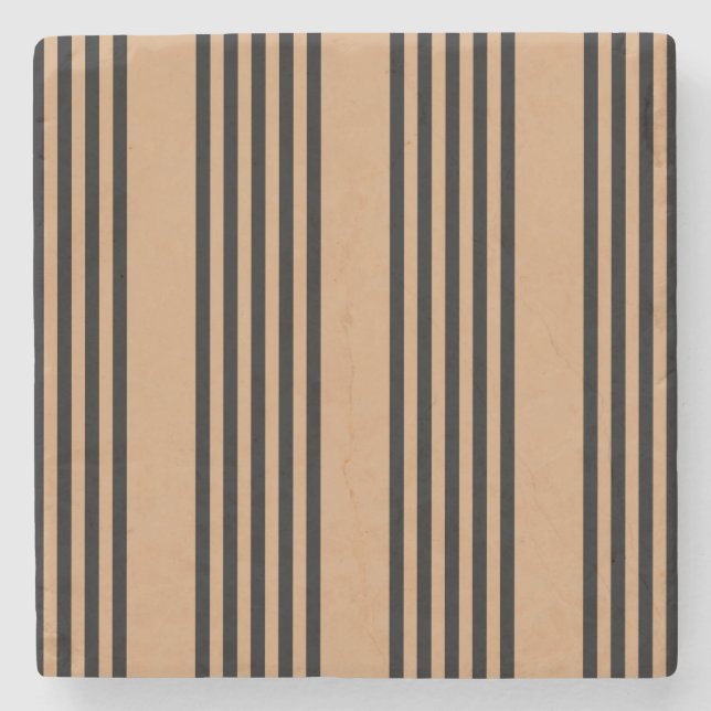 Black and tan five stripe pattern stone coaster (Front)