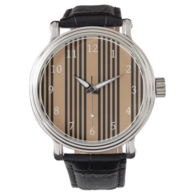 Black and tan five stripe pattern watch (Front)