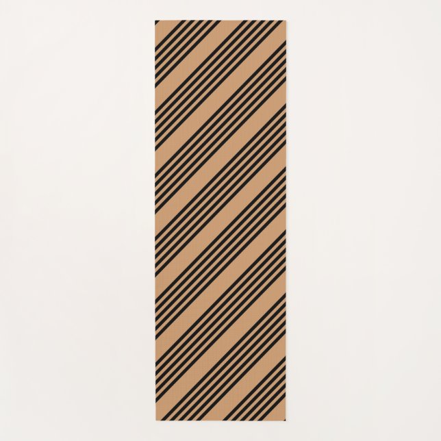 Black and tan five stripe pattern yoga mat (Front)