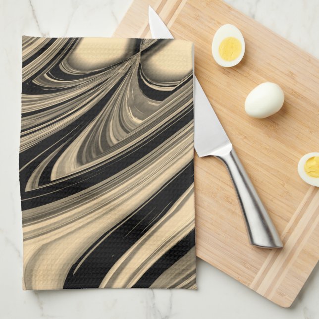 Black and Tan Floe Pattern Kitchen Towel (Quarter Fold)