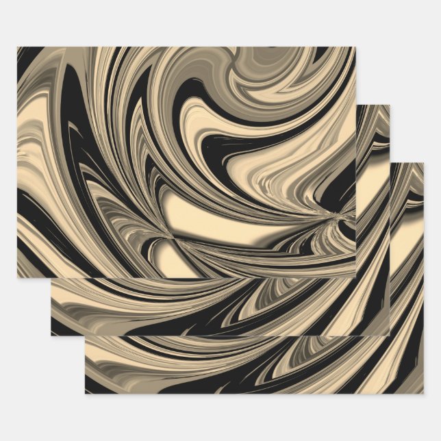 Black and Tan Floe Pattern Wrapping Paper Sheets (Set)
