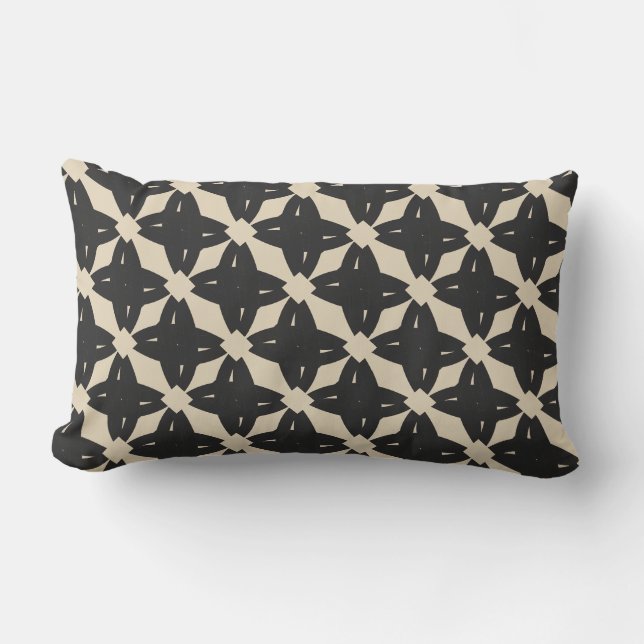 Black and Tan Floral Geometric Lumbar Pillow (Front)
