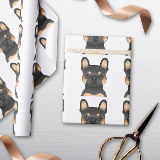 Black And Tan French Bulldog Cartoon Dog Pattern Wrapping Paper