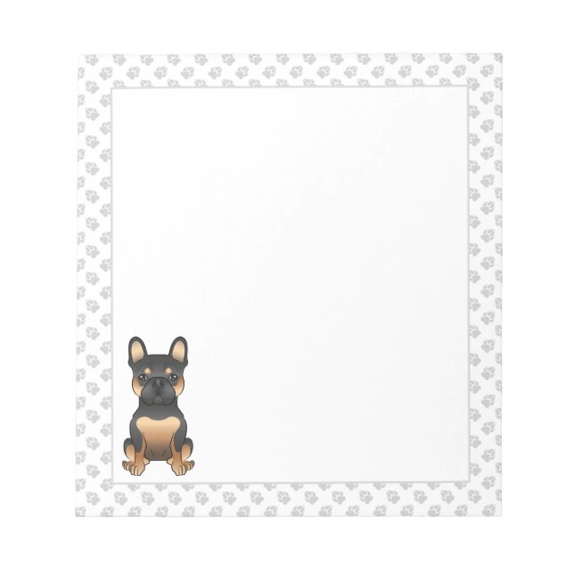 Black And Tan French Bulldog Cartoon Dog & Paws Notepad (Front)