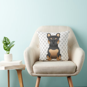 Black And Tan French Bulldog Cartoon Dog & Paws Throw Pillow