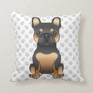 Black And Tan French Bulldog Cartoon Dog &amp; Paws Throw Pillow