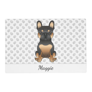 Black And Tan French Bulldog Dog Sitting & Name Placemat