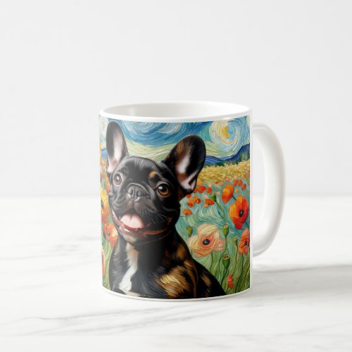 Black and Tan Frenchie in Red Poppy Field Coffee Mug