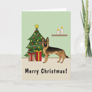 Black And Tan German Shepherd And A Christmas Tree Card