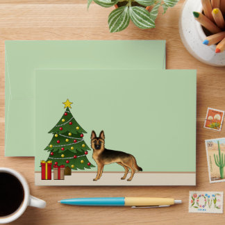 Black And Tan German Shepherd And A Christmas Tree Envelope