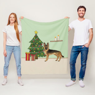Black And Tan German Shepherd And A Christmas Tree Fleece Blanket