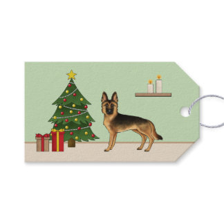 Black And Tan German Shepherd And A Christmas Tree Gift Tags