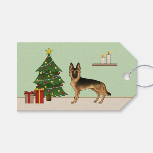 Black And Tan German Shepherd And A Christmas Tree Gift Tags