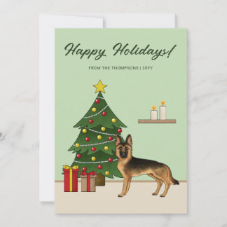 Black And Tan German Shepherd And A Christmas Tree Holiday Card