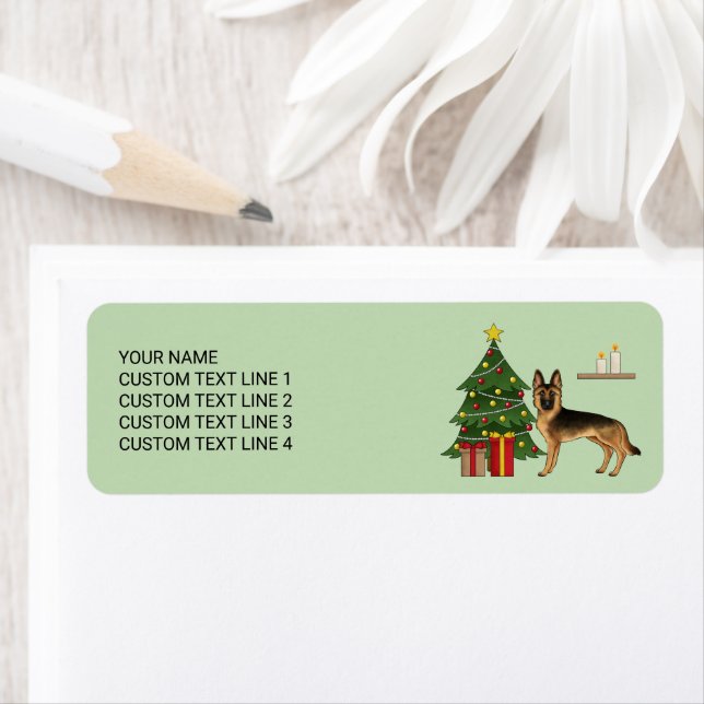 Black And Tan German Shepherd And A Christmas Tree Label (Insitu)