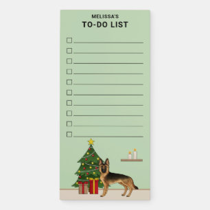 Black And Tan German Shepherd And A Christmas Tree Magnetic Notepad