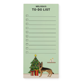Black And Tan German Shepherd And A Christmas Tree Magnetic Notepad