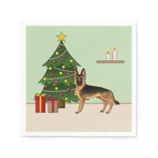 Black And Tan German Shepherd And A Christmas Tree Napkins