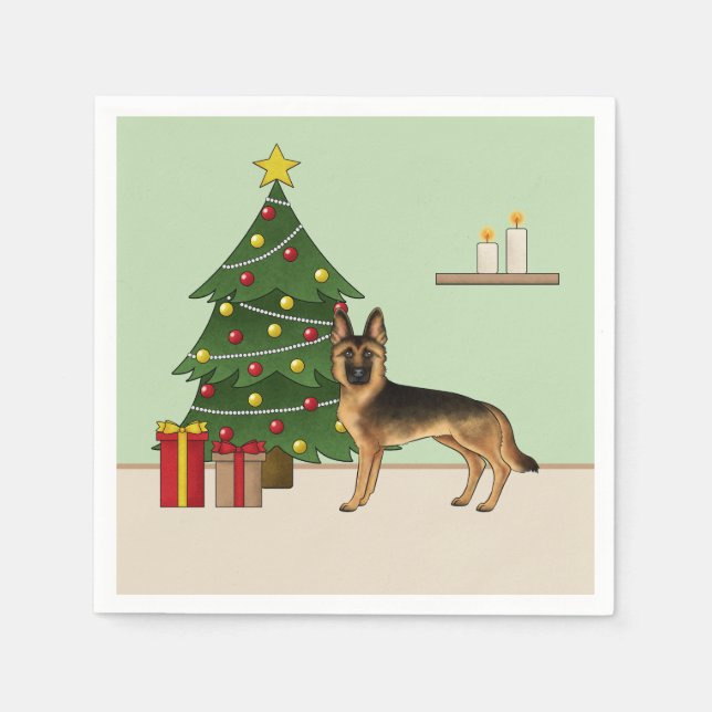 Black And Tan German Shepherd And A Christmas Tree Napkins (Front)