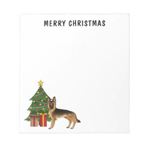 Black And Tan German Shepherd And A Christmas Tree Notepad