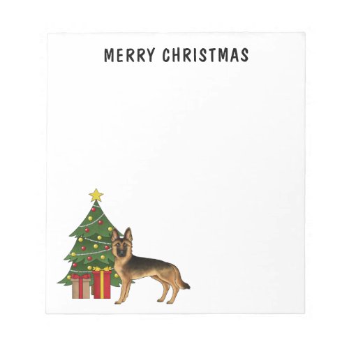 Black And Tan German Shepherd And A Christmas Tree Notepad