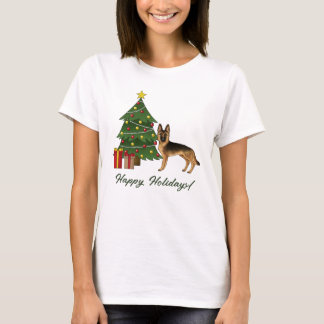 Black And Tan German Shepherd And A Christmas Tree T-Shirt